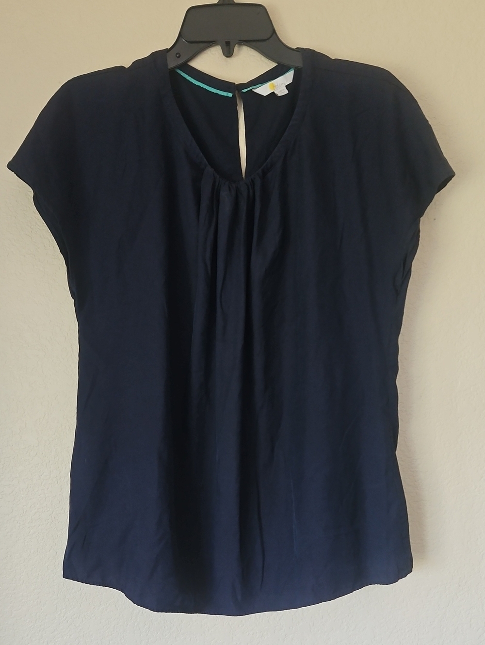 Boden Navy Short-Sleeve Pleated Front Blouse Medium